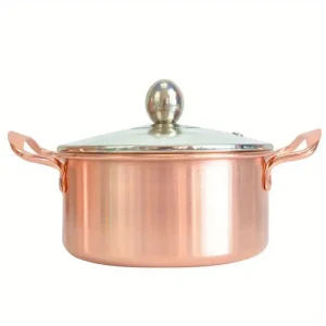 Copper Pot 6. 3inch Easy Clean Induction Cooking Pot for Cooking Home Kitchen with glass lid