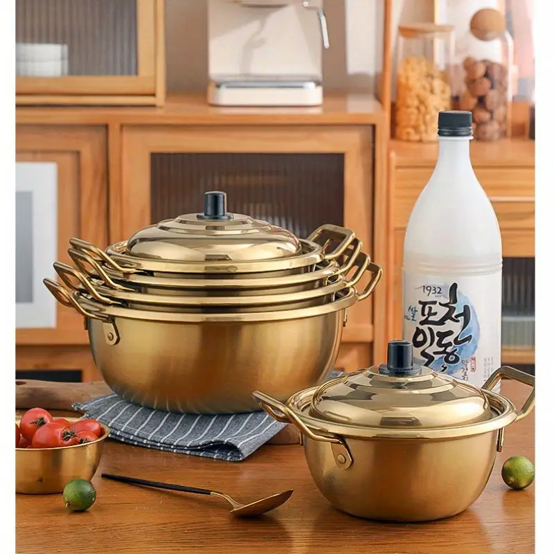 1pc 304 Stainless Steel Ramen Noodle Pot with Lid - Image 3