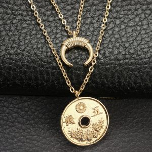 Moon Copper Coin Retro Copper Coin Necklace