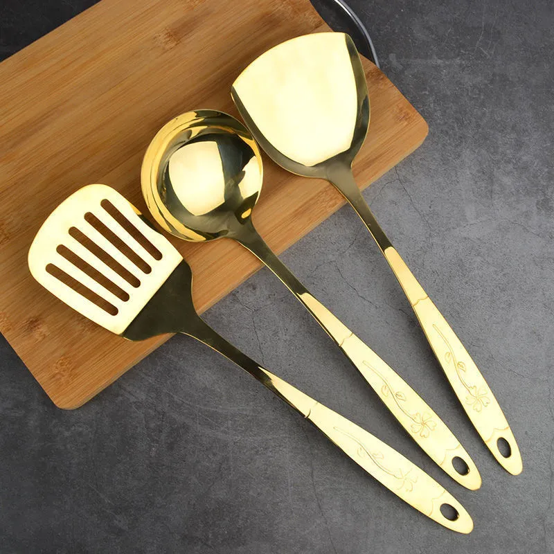 Copper Spoon Kitchen Utensils Set Copper Spatula Copper Soup Spoon Copper Colander Copper Frying Spatula Full Set - Image 2