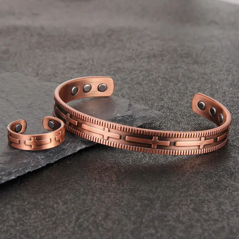 Adjustable Copper Magnetic Bracelet and Ring Set for Men and Women - Image 3