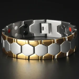 Fashion 14K Gold Plated Stainless Steel Magnetic Bracelet for Men