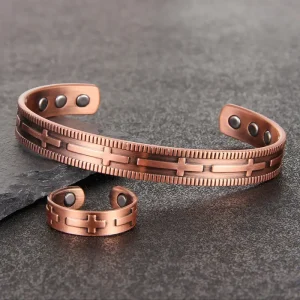 Adjustable Copper Magnetic Bracelet and Ring Set for Men and Women