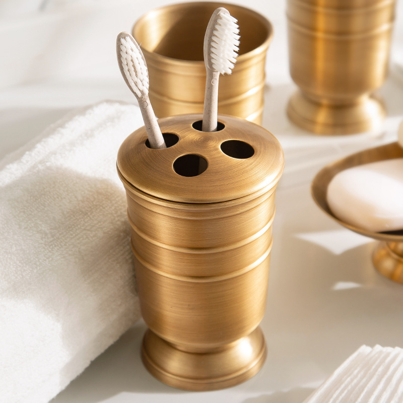 American Copper Bathroom Kit Toiletry Set Toothbrush Cup Holder Mouthwash Cup Hand Sanitizer Bottle Soap Box - Image 5