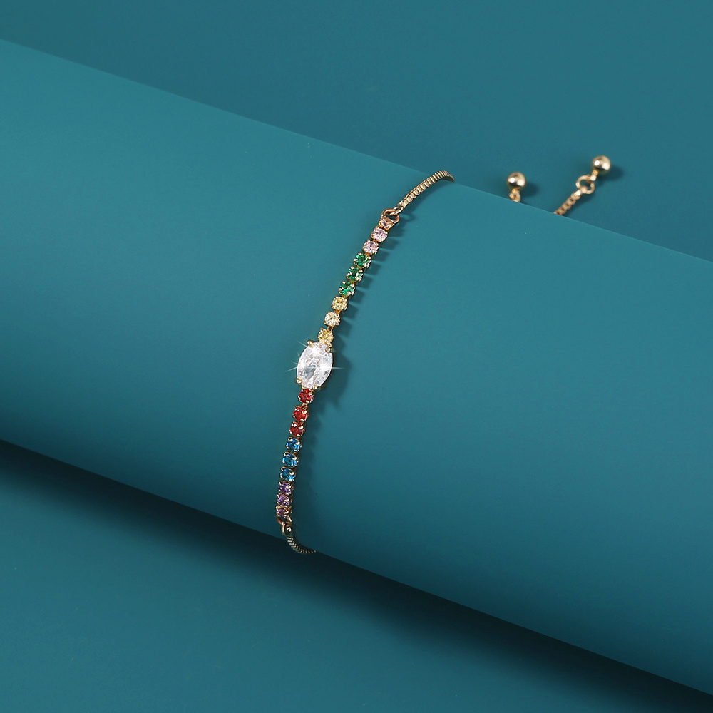 Copper Gold Plated Pendant Micro-Set Colorful Zircon Shrink Pulled Copper Bead Bracelet - Image 9