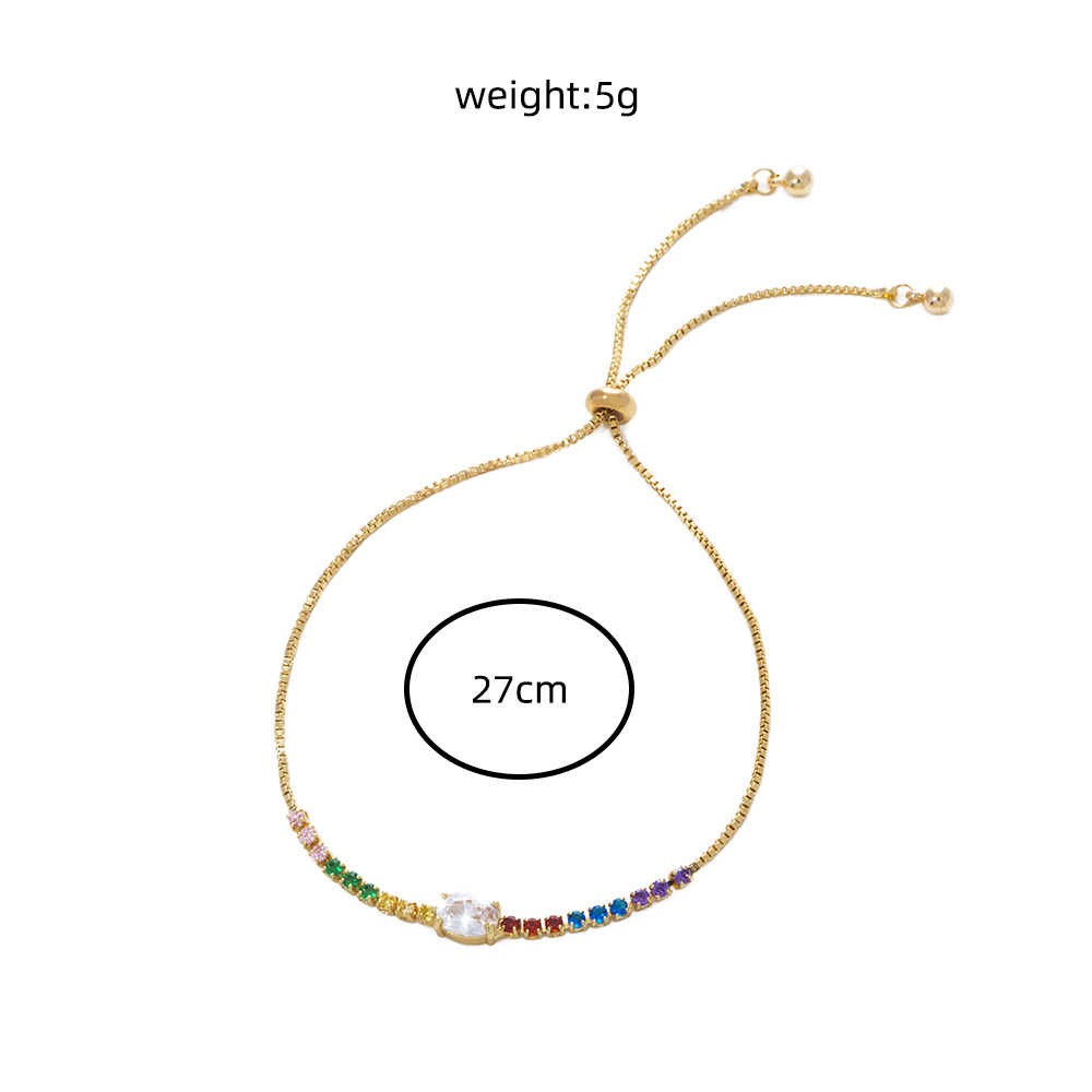 Copper Gold Plated Pendant Micro-Set Colorful Zircon Shrink Pulled Copper Bead Bracelet - Image 8