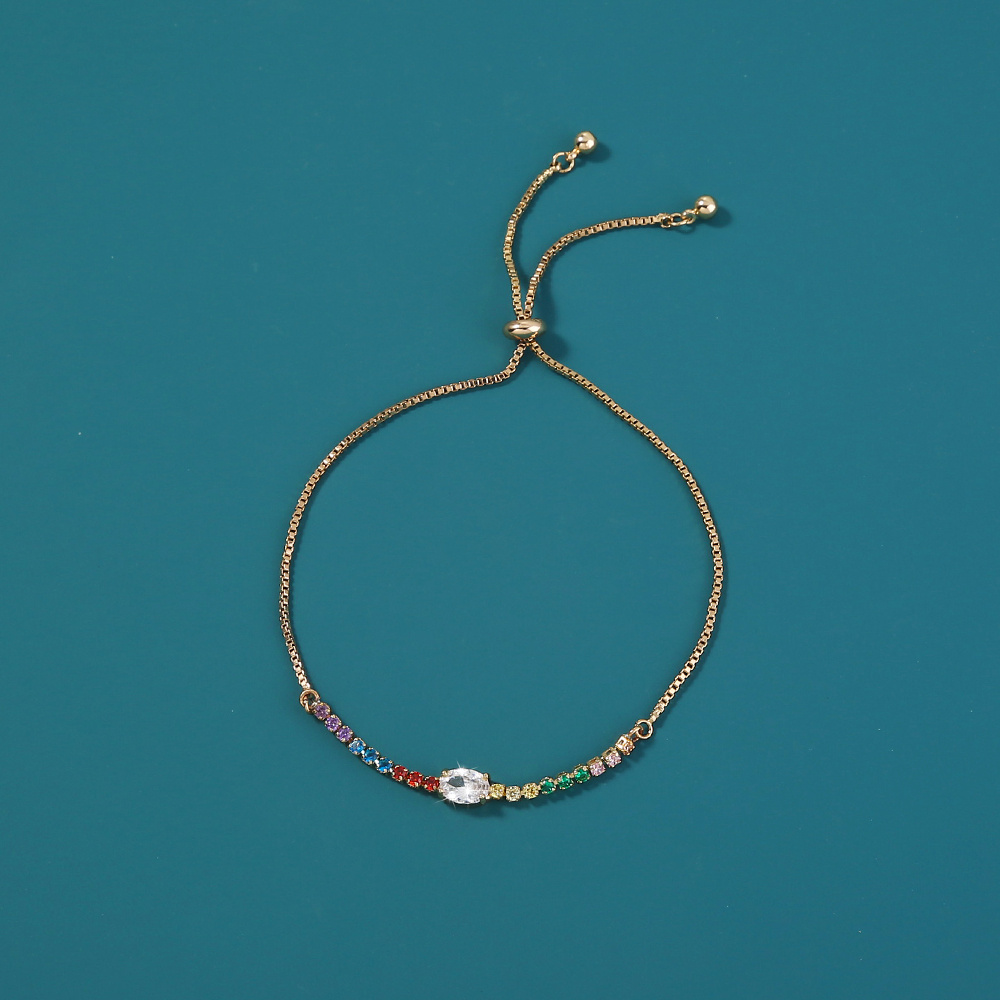 Copper Gold Plated Pendant Micro-Set Colorful Zircon Shrink Pulled Copper Bead Bracelet - Image 6