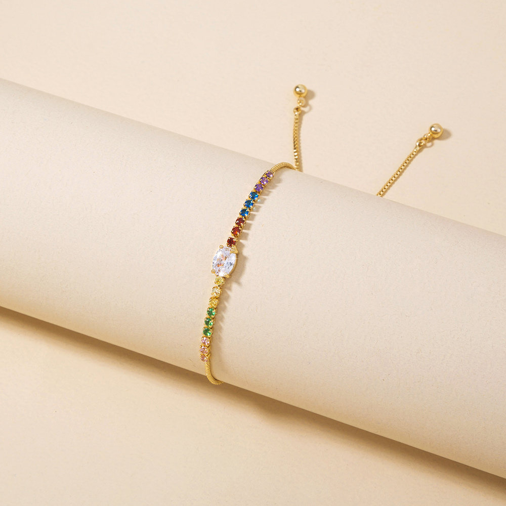 Copper Gold Plated Pendant Micro-Set Colorful Zircon Shrink Pulled Copper Bead Bracelet - Image 7