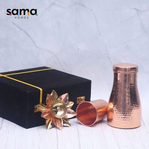 Exclusive-Combo-of-Copper-Bedroom-Jar-with-Glass-and-Pooja-Lotus-Diya.