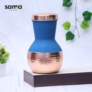 Pure-Copper-Silk-Blue-Matka-Pot-with-Inbuilt-Glass-Capacity
