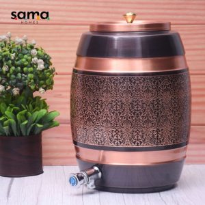 Pure-Copper-Water-Dispenser-Barrel-Matka-Antique-Engraved-Designed